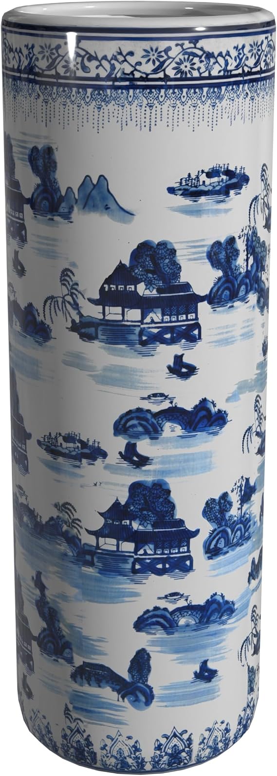 24" Floral Blue & White Porcelain Umbrella Stand