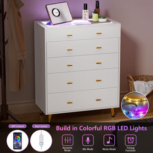 5-Drawer Dresser with LED Lights and Tempered Glass Top