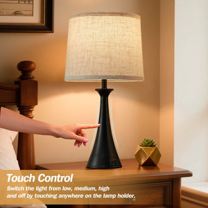 Touch Table Lamps Set of 2 – 21", USB C+A Ports, 3-Way Dimmable