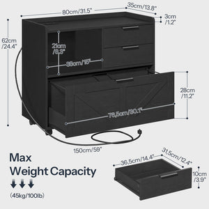 Lateral File Cabinet with Charging Station & Drawers