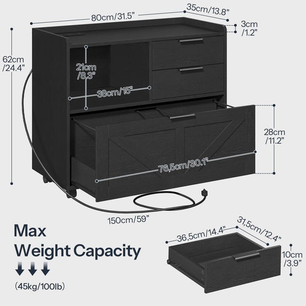 Lateral File Cabinet with Charging Station & Drawers