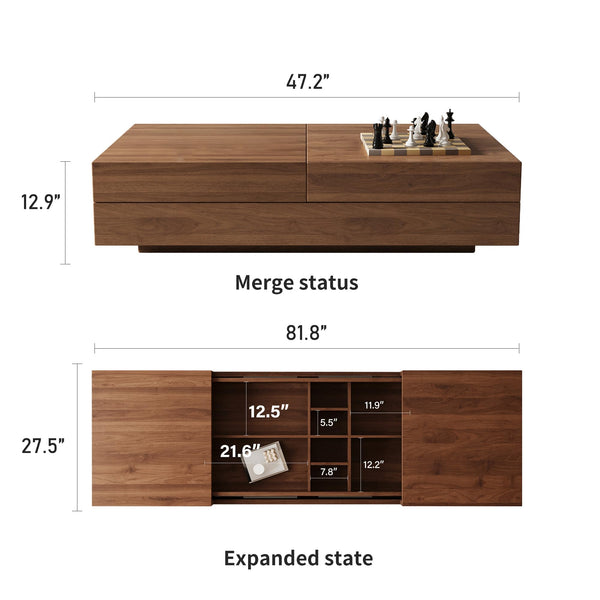 Expandable Coffee Table with Storage, 47.2"-81.8", Walnut