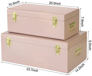 Metal Storage Trunk Set of 2 with Locking Clasps