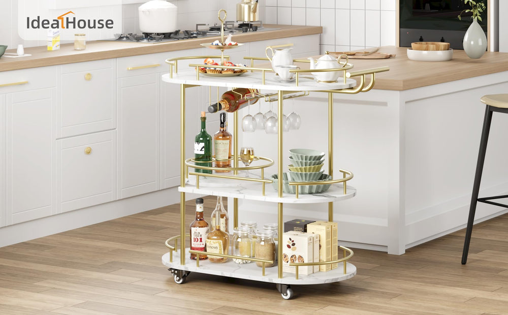 3-Tier Rolling Bar Cart with Rotating Turntable