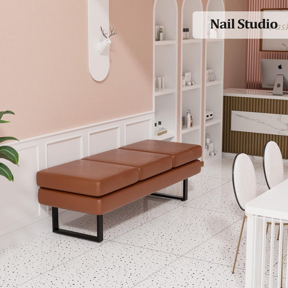 59.5" Faux Leather Waiting Room Bench with Metal Frame