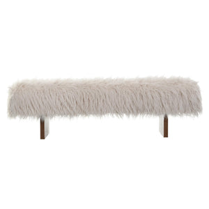 Faux Wool Upholstered Bedroom Bench with Rubberwood Legs