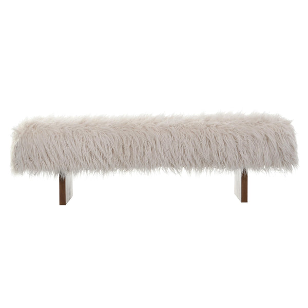 Faux Wool Upholstered Bedroom Bench with Rubberwood Legs