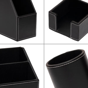 6-Piece PU Leather Desk Organizer Set with Writing Pad and File Tray