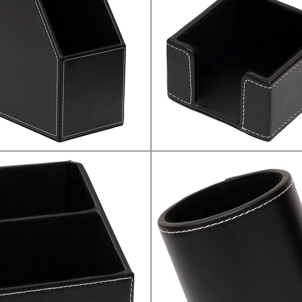 6-Piece PU Leather Desk Organizer Set with Writing Pad and File Tray