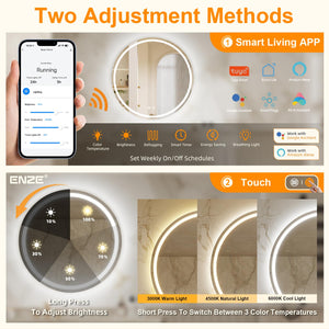 Round Smart LED Bathroom Mirror with WiFi, Anti-Fog & Dimming
