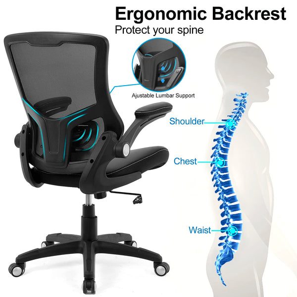 Ergonomic Mesh Office Chair with Lumbar Support & Flip-Up Arms