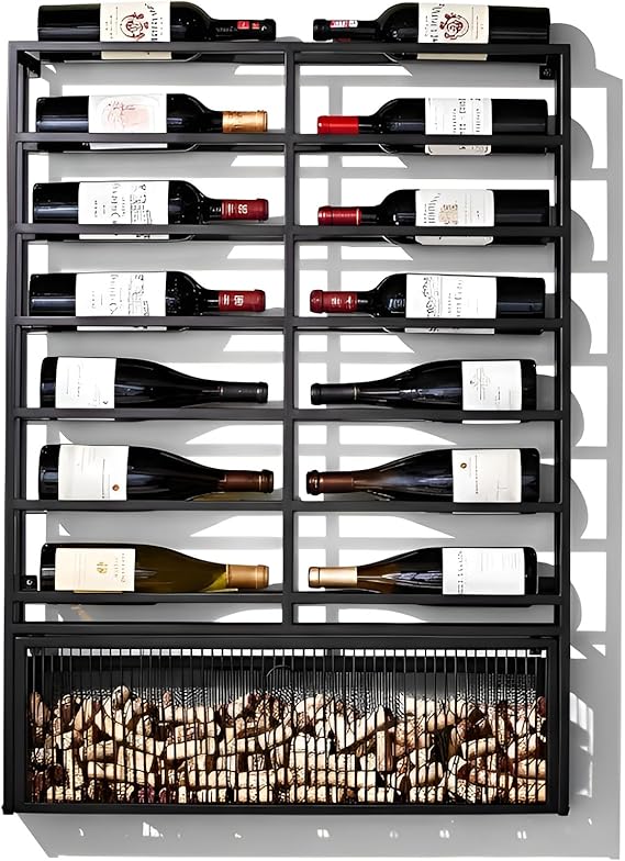 11-Bottle Wall-Mounted Wine Rack with Cork Catcher