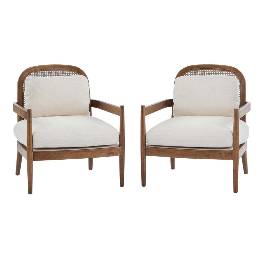 Mid-Century Club Chair Set of 2 with Rattan Back