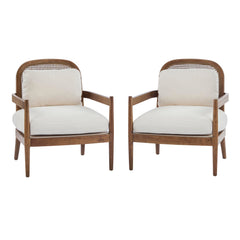 Mid-Century Club Chair Set of 2 with Rattan Back