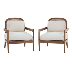 Mid-Century Club Chair Set of 2 with Rattan Back