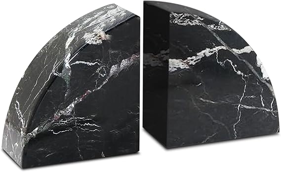 Marble Bookends Set – Polished Stone Book Ends with Non-Slip Base