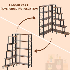 Industrial 5-Tier Corner Ladder Bookshelf
