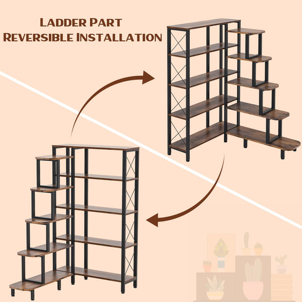 Industrial 5-Tier Corner Ladder Bookshelf