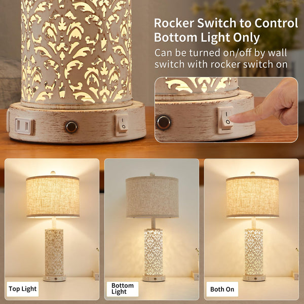 Farmhouse Touch Table Lamp with Nightlight, USB Ports & AC Outlet