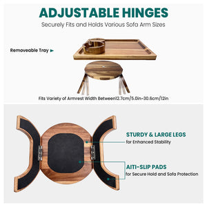 360° Rotating Sofa Arm Tray Table with Cup Holder & Phone Stand