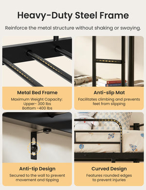 Full Over Full Bunk Bed with Storage Drawers – Separable Heavy Duty Metal Frame