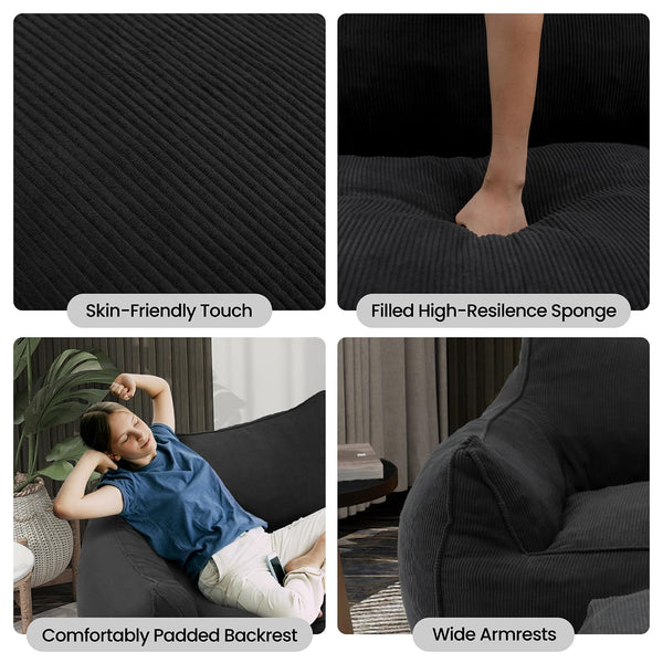 Bean Bag Chair with Footrest & Armrests – Corduroy Foam Sofa