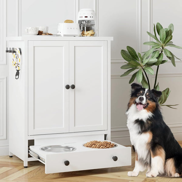 Metal Dog Feeding Station with Storage Cabinet and Elevated Bowls