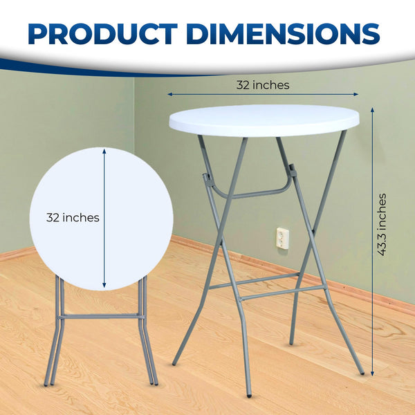 32" Round Folding Bar Height Cocktail Tables, Set of 2 – White