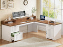 L-Shaped Desk with Drawers, File Cabinet & Monitor Stand – 63"