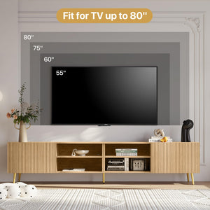 86-Inch TV Stand with Fluted Doors & Adjustable Shelves