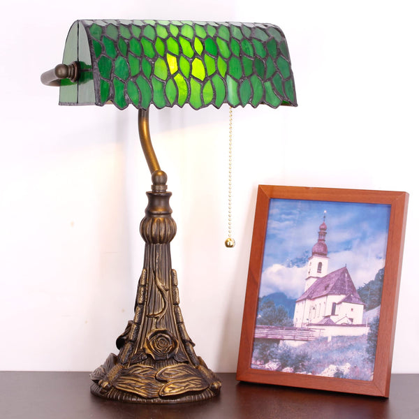 Tiffany Stained Glass Banker Table Lamp