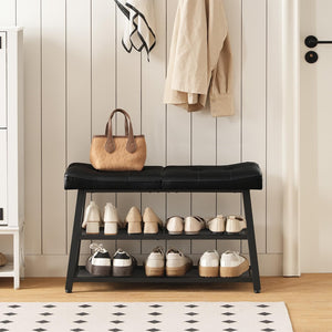 3-Tier Shoe Rack Entryway Bench with Storage & Cushion