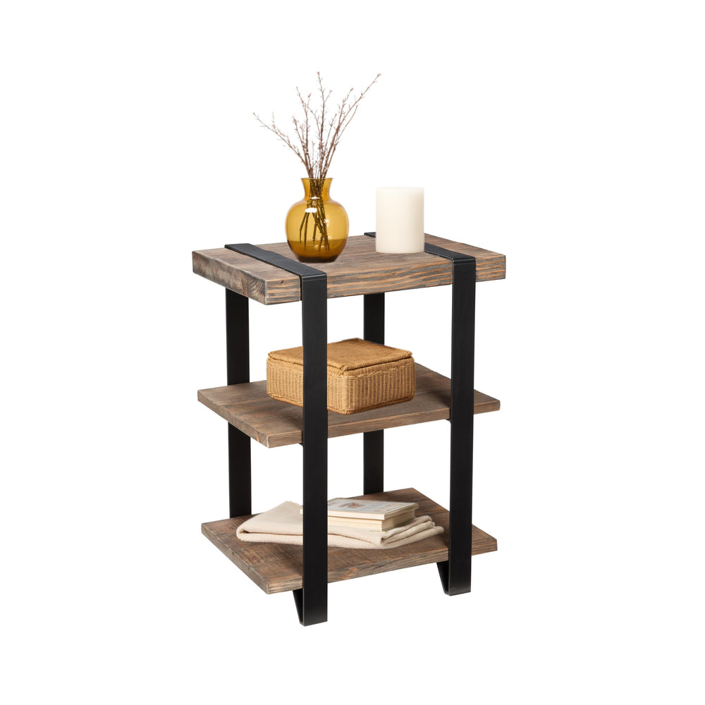 Reclaimed Wood & Metal 2-Shelf End Table
