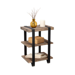 Reclaimed Wood & Metal 2-Shelf End Table