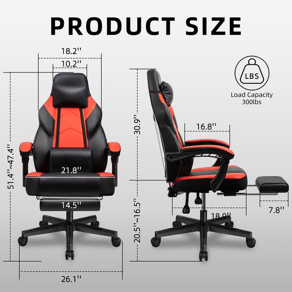 Gaming Chair with Footrest & Reclining Back