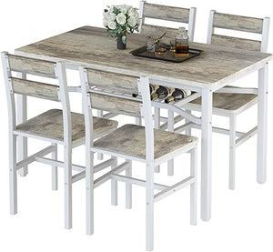 5-Piece Wood Dining Table Set with Storage Shelf