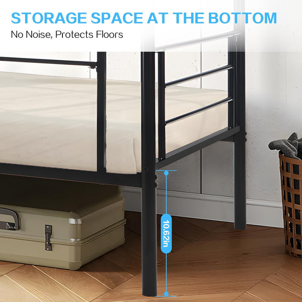 Twin Over Twin Metal Bunk Bed with Guardrails and Ladder