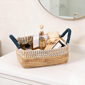 Seagrass Storage Basket Set of 4 – 2 Round & 2 Square Woven Bins with Handles
