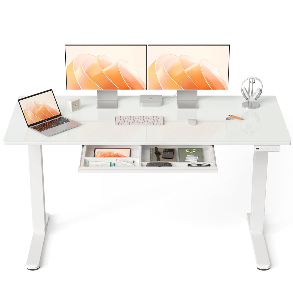 Electric Glass Standing Desk with Drawer 55x24 Inch