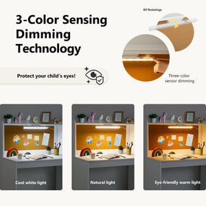 Kids Study Desk and Chair Set with Hutch, Storage Cabinet & Night Light