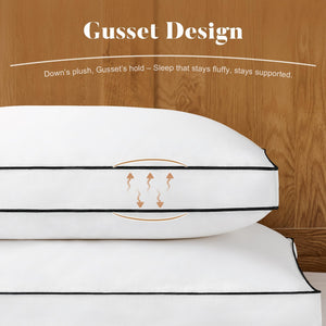 Queen Size Goose Feather Down Bed Pillows – 2 Pack Gusseted