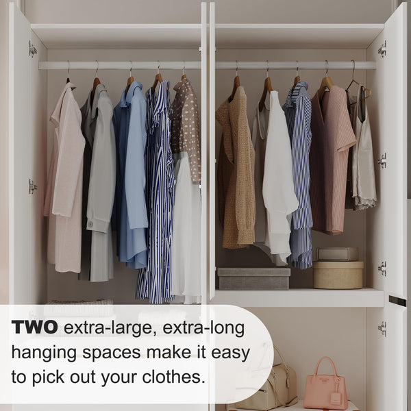 4-Door Armoire Wardrobe with Drawers & Hanging Rod