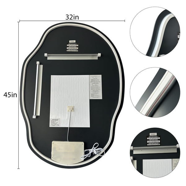 LED Backlit Bathroom Vanity Mirror – Irregular Asymmetrical Design, Anti-Fog, Dimmable 3-Color Lighting