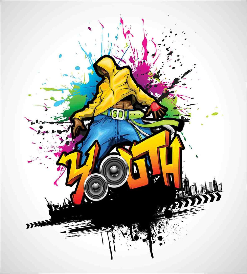 Queen Duvet Cover Set - Hip Hop Graffiti Art Print, 3-Piece Microfiber Bedding, Yellow Blue