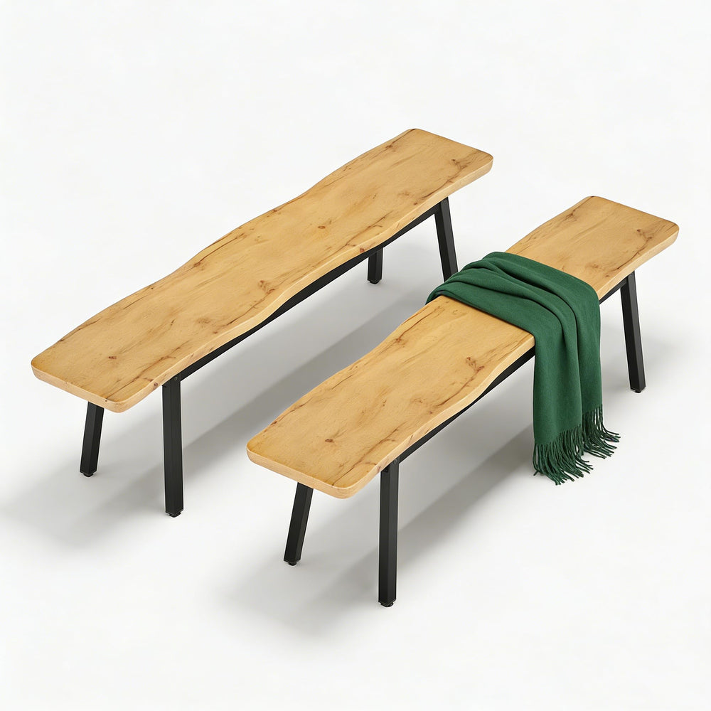 59-Inch Farmhouse Dining Bench – Set of 2 (Oak / Walnut)