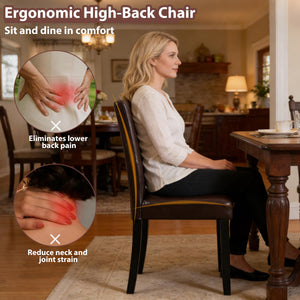 Dining Chair Set of 6 – Brown PU Leather Armless Side Chairs with Solid Wood Legs