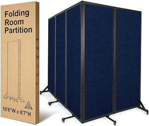 5-Panel Folding Room Divider with Wheels – 10'6"W x 6'7"H