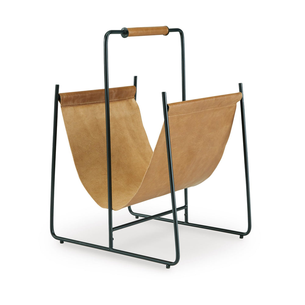 Leather Magazine Rack with Handle – Light Brown & Black