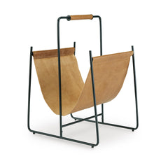 Leather Magazine Rack with Handle – Light Brown & Black