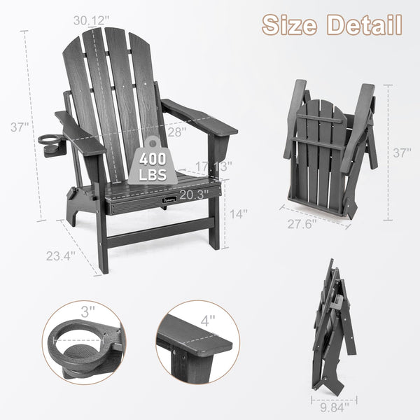 Folding Adirondack Chair – HDPE, All-Weather, with Cup Holder